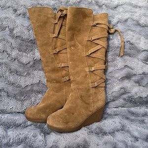 Bear paw lace up warm wedges boots